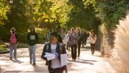 students walking on campus